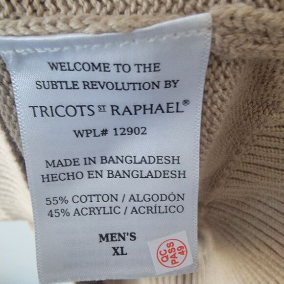 Tricots st Raphael mens v-neck Cardigan size XL long sleeve Beige - Picture 8 of 8